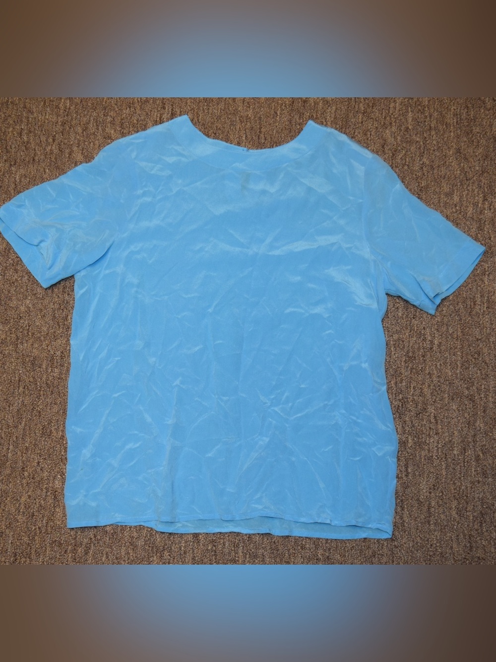 Anna & Frank Vintage 90s 100% Silk Blouse Short Sleeve Blue Keyhole Back Small